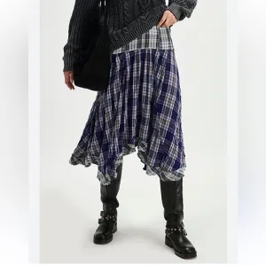 Free People NWT Whitestone Boho Plaid Midi Skirt size 6