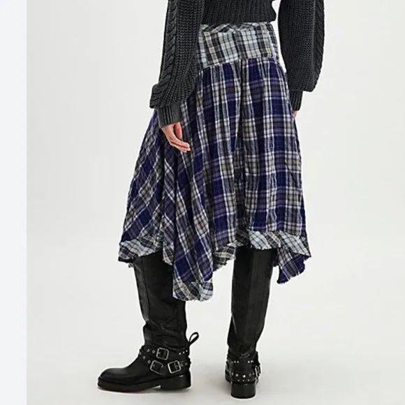 Free People NWT Whitestone Boho Plaid Midi Skirt size 6