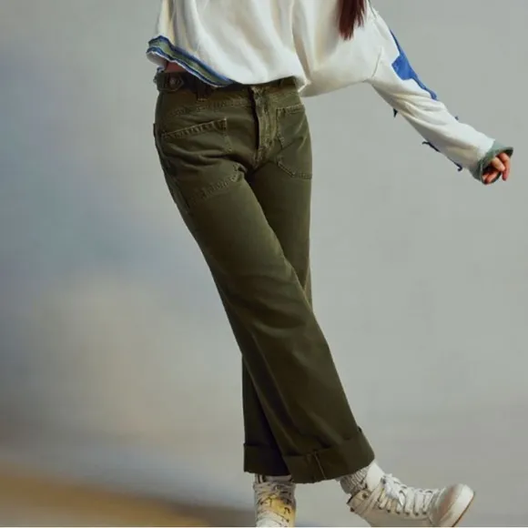 Free People Palmer Cuffed Jeans in Army