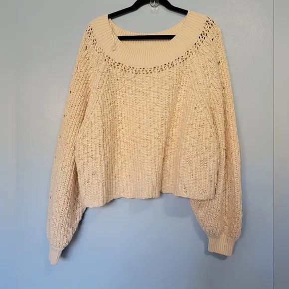Free People Pandora's Boatneck Sweater in Ivory Size Large NWT