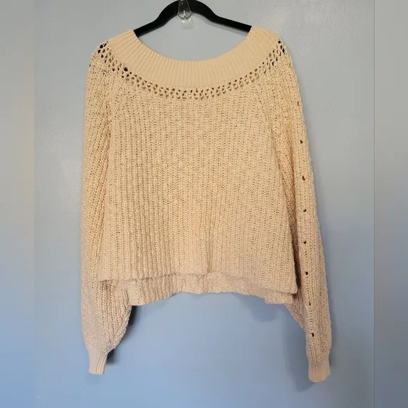 Free People Pandora's Boatneck Sweater in Ivory Size Large NWT