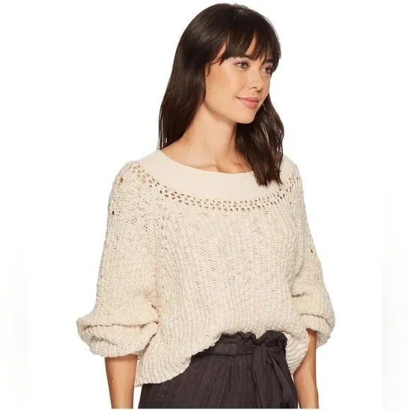 Free People Pandora's Boatneck Sweater in Ivory Size Large NWT