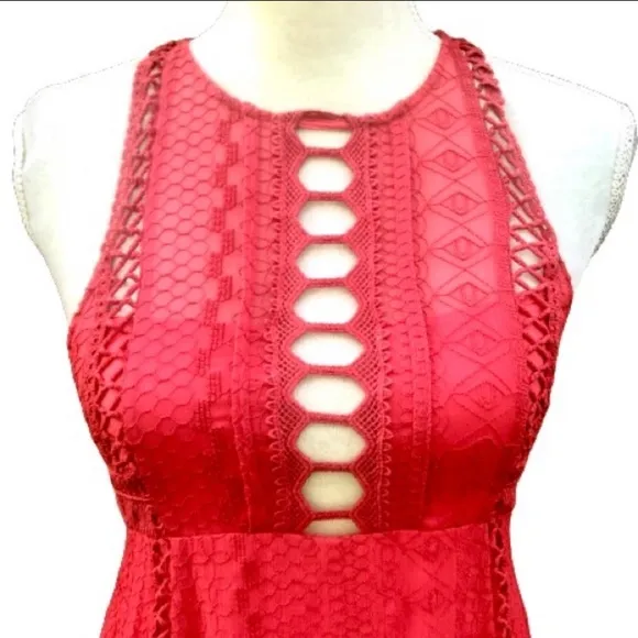 Free People red lace Wherever You Go lined dress
