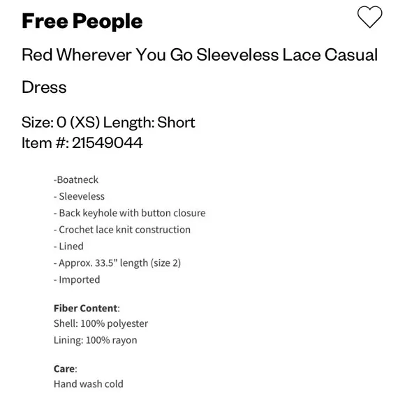 Free People red lace Wherever You Go lined dress