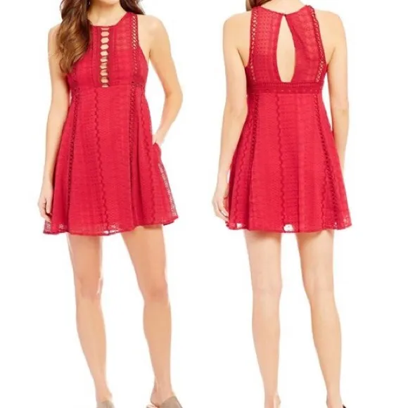Free People red lace Wherever You Go lined dress