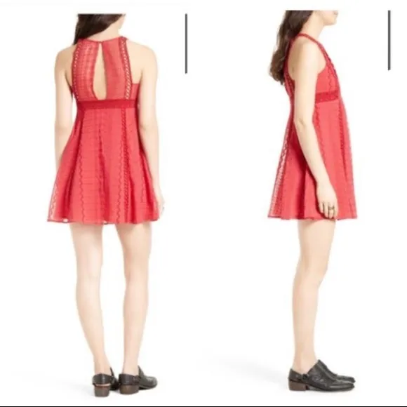 Free People red lace Wherever You Go lined dress