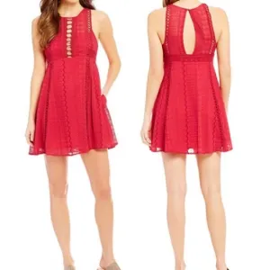 Free People red lace Wherever You Go lined dress