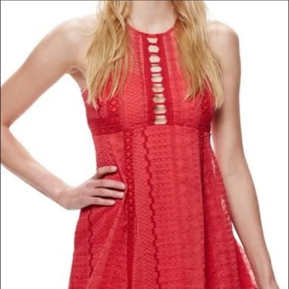 Free People red lace Wherever You Go lined dress