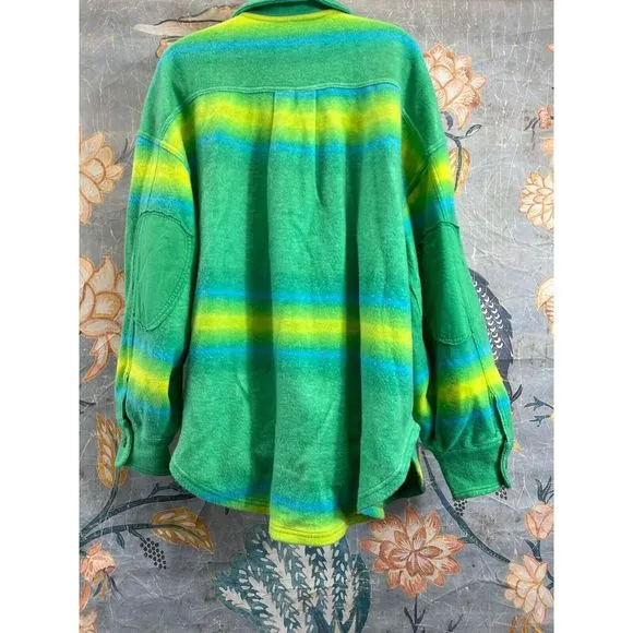 Free People Ruby West Coast Jacket Ombre Stripe Brushed Thermal Lime Green sz L