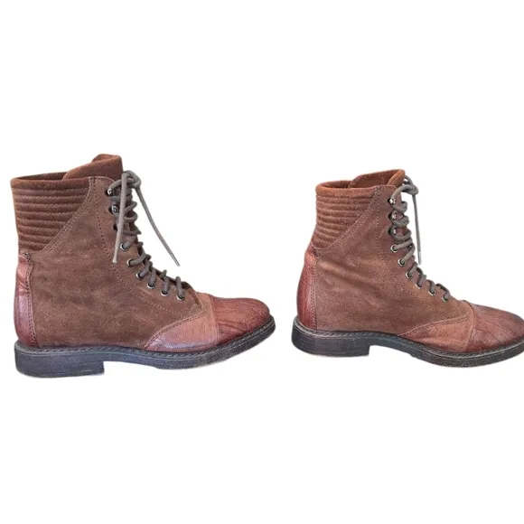 Free People Rust Brown Leather &amp; Suede Lace Up Combat Boots Size 8 EUC