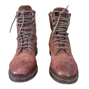 Free People Rust Brown Leather &amp; Suede Lace Up Combat Boots Size 8 EUC