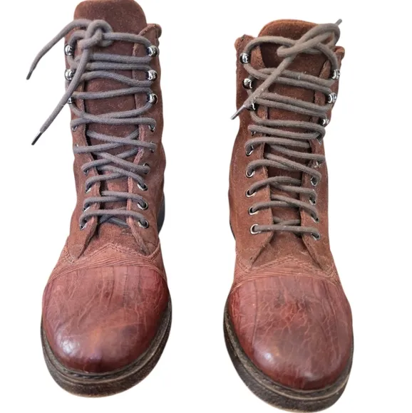 Free People Rust Brown Leather &amp; Suede Lace Up Combat Boots Size 8 EUC