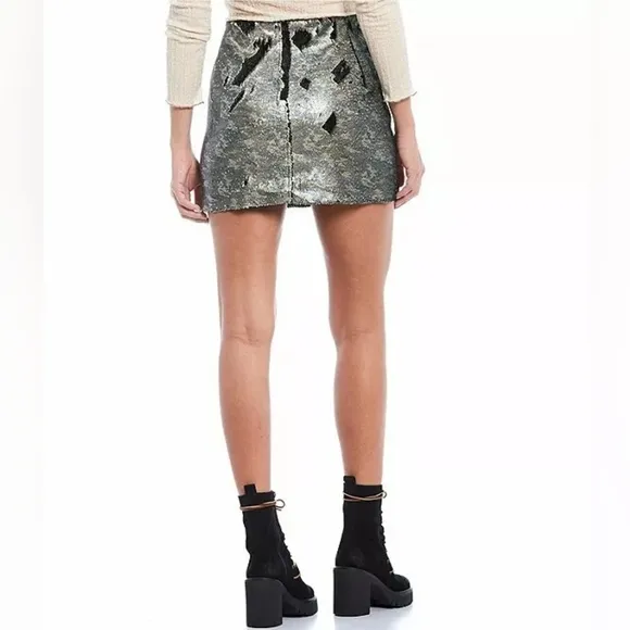 Free People Skinny Allover Sequin Army Print Camo Mini Skirt – Size 6 - NWT