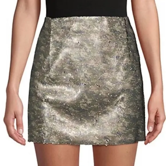 Free People Skinny Allover Sequin Army Print Camo Mini Skirt – Size 6 - NWT