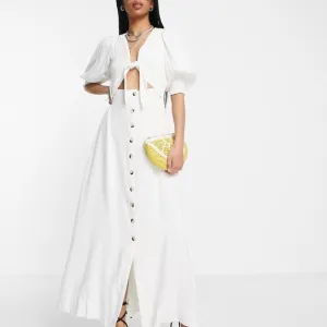 Free People String of Hearts Cut-Out Detail Shirred Maxi Dress in Bright…