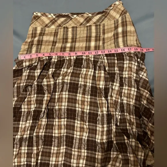 FREE PEOPLE Whitestone Plaid Midi Skirt - Brown Combo NWOT Size 8