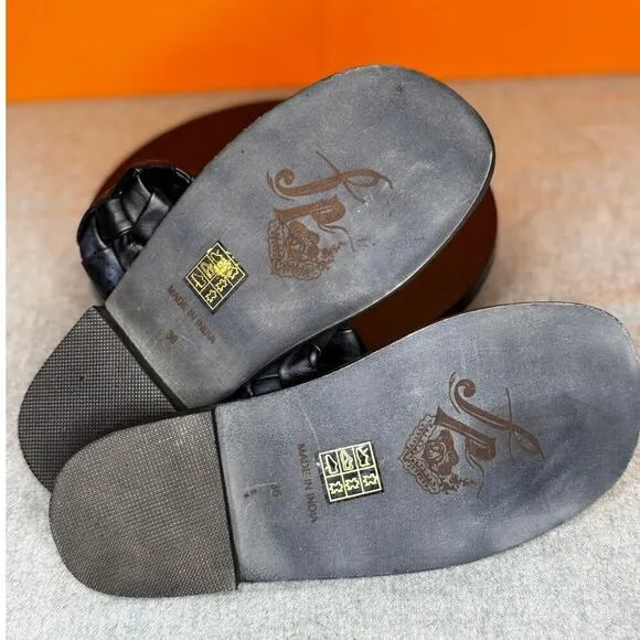 Free People Woven River Sandal Black Slide Leather Size 36 Size 6