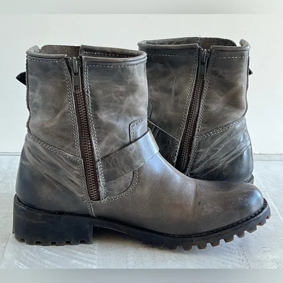 Freebirds by Steven Distressed Leather Biker Moto Booties Buckle Women's 8 Gray