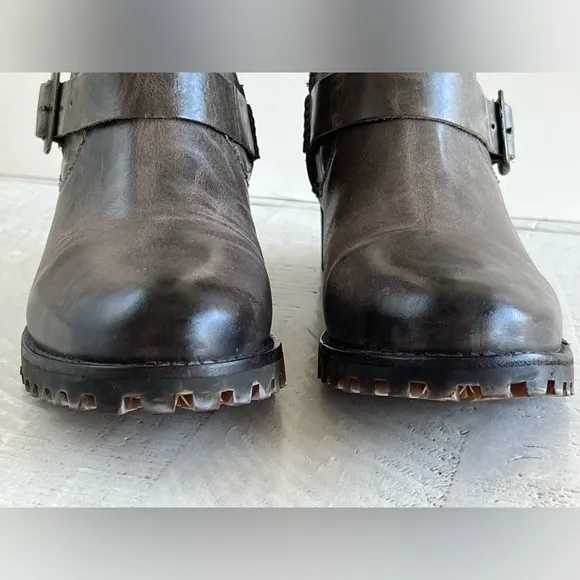 Freebirds by Steven Distressed Leather Biker Moto Booties Buckle Women's 8 Gray