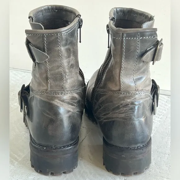 Freebirds by Steven Distressed Leather Biker Moto Booties Buckle Women's 8 Gray