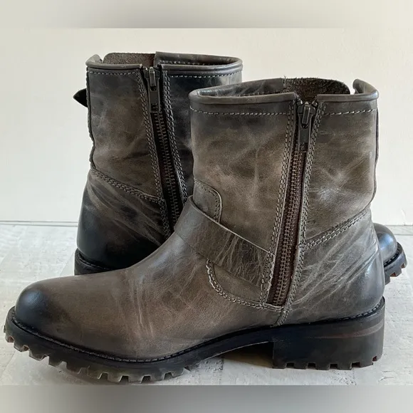 Freebirds by Steven Distressed Leather Biker Moto Booties Buckle Women's 8 Gray