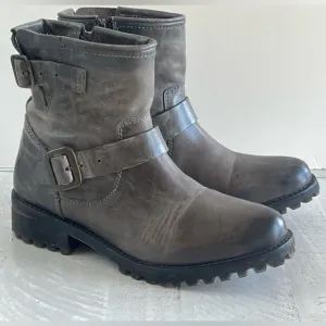 Freebirds by Steven Distressed Leather Biker Moto Booties Buckle Women's 8 Gray