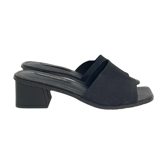 French Connection Sz 9 Black Sketch Flyknit Block Heel Open Toe Mule Slide Shoes
