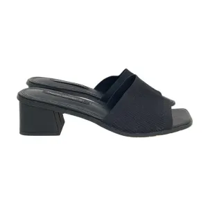 French Connection Sz 9 Black Sketch Flyknit Block Heel Open Toe Mule Slide Shoes
