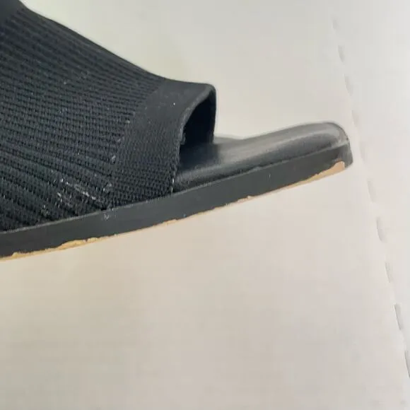 French Connection Sz 9 Black Sketch Flyknit Block Heel Open Toe Mule Slide Shoes