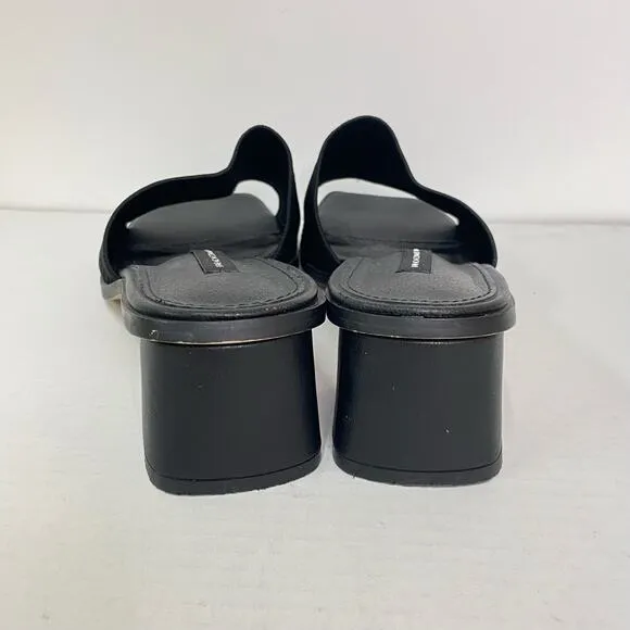 French Connection Sz 9 Black Sketch Flyknit Block Heel Open Toe Mule Slide Shoes
