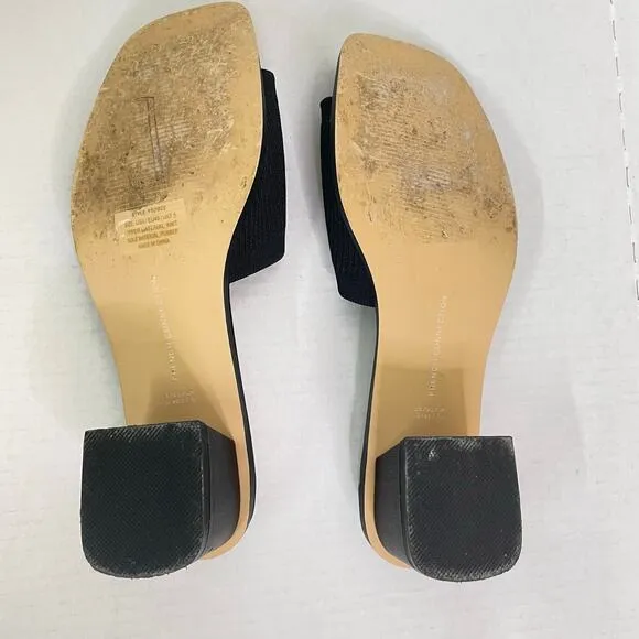French Connection Sz 9 Black Sketch Flyknit Block Heel Open Toe Mule Slide Shoes