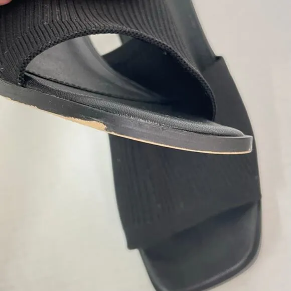 French Connection Sz 9 Black Sketch Flyknit Block Heel Open Toe Mule Slide Shoes