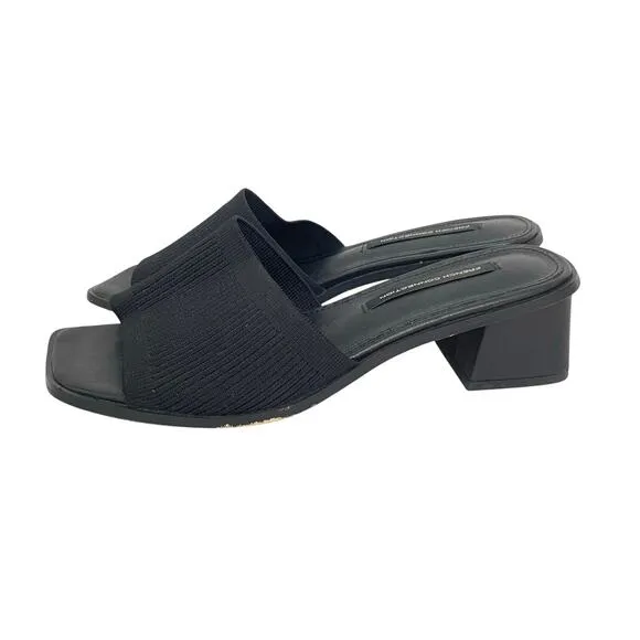 French Connection Sz 9 Black Sketch Flyknit Block Heel Open Toe Mule Slide Shoes