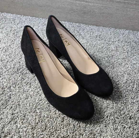 French Sole FSNY Trance Black Suede Block Heel Shoes NEW size 8.5