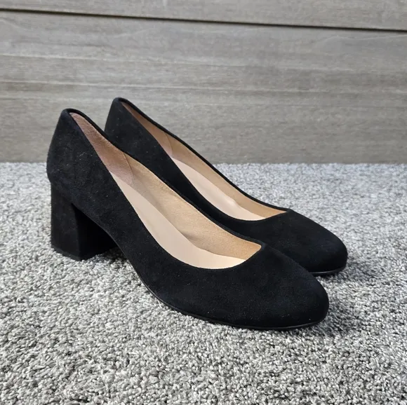 French Sole FSNY Trance Black Suede Block Heel Shoes NEW size 8.5