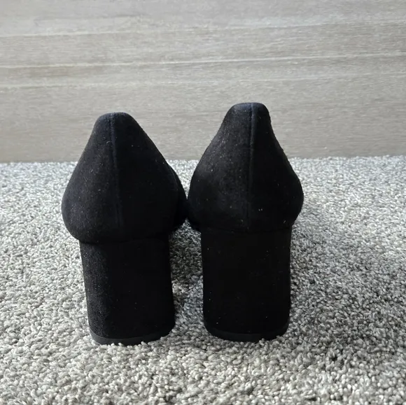 French Sole FSNY Trance Black Suede Block Heel Shoes NEW size 8.5