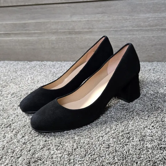 French Sole FSNY Trance Black Suede Block Heel Shoes NEW size 8.5