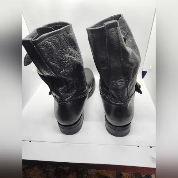 Frye Black Leather 1/2 Calf Boot Rubber Lug Soles Soft Buttery Tops Pull On Sz9B