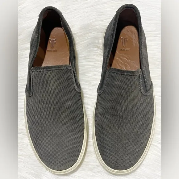 Frye Brett Leather Perf Slip On Loafer Shoes Slate Gray 9.5
