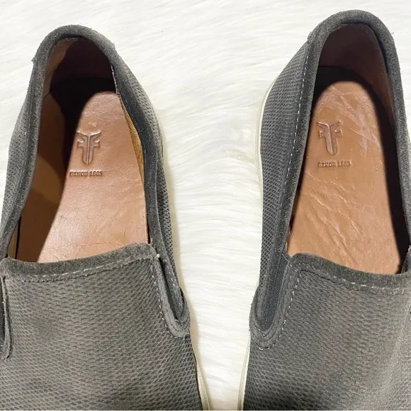 Frye Brett Leather Perf Slip On Loafer Shoes Slate Gray 9.5