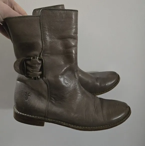 Frye Gray Brown Leather Combat Boots
