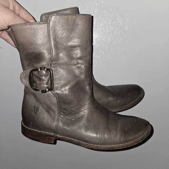 Frye Gray Brown Leather Combat Boots