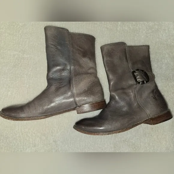 Frye Gray Brown Leather Combat Boots