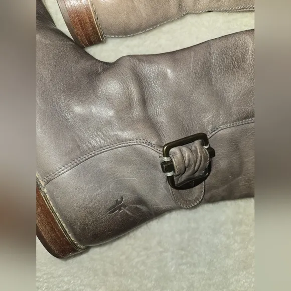 Frye Gray Brown Leather Combat Boots