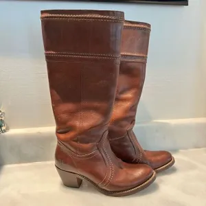 Frye Jane 14L Stitch Pebbled Full Grain Leather Cowboy Boots Redwood Size 6.5M