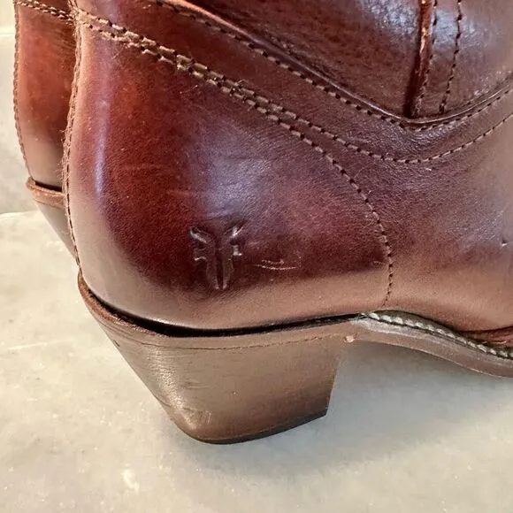 Frye Jane 14L Stitch Pebbled Full Grain Leather Cowboy Boots Redwood Size 6.5M