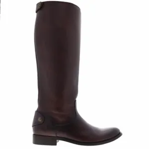FRYE Melissa Button Brown Leather Back-Zip Riding Boots