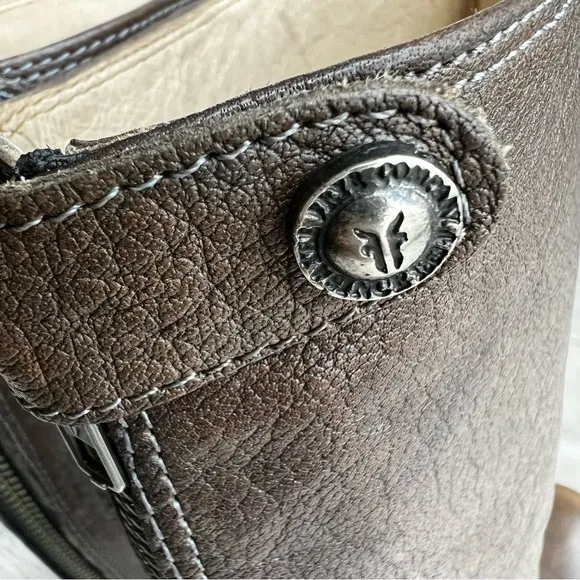 FRYE Melissa Button Brown Leather Back-Zip Riding Boots