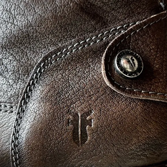 FRYE Melissa Button Brown Leather Back-Zip Riding Boots