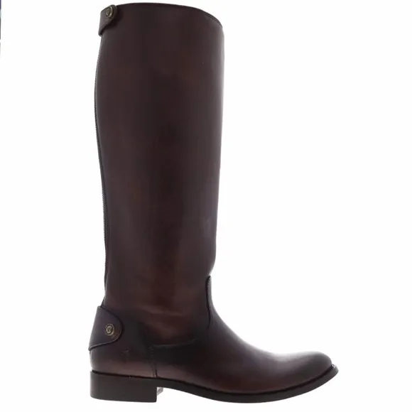 FRYE Melissa Button Brown Leather Back-Zip Riding Boots